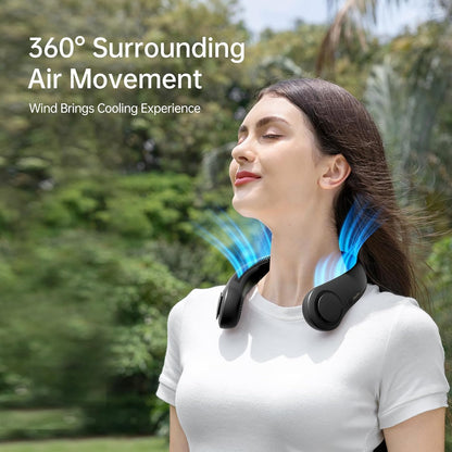 JISULIFE Portable Neck Fan, Hands Free Bladeless Fan, 4000 mAh Battery Operated Wearable Personal Fan, Leafless, Rechargeable, Headphone Design,3 Speeds Gifts for Women Men-Black