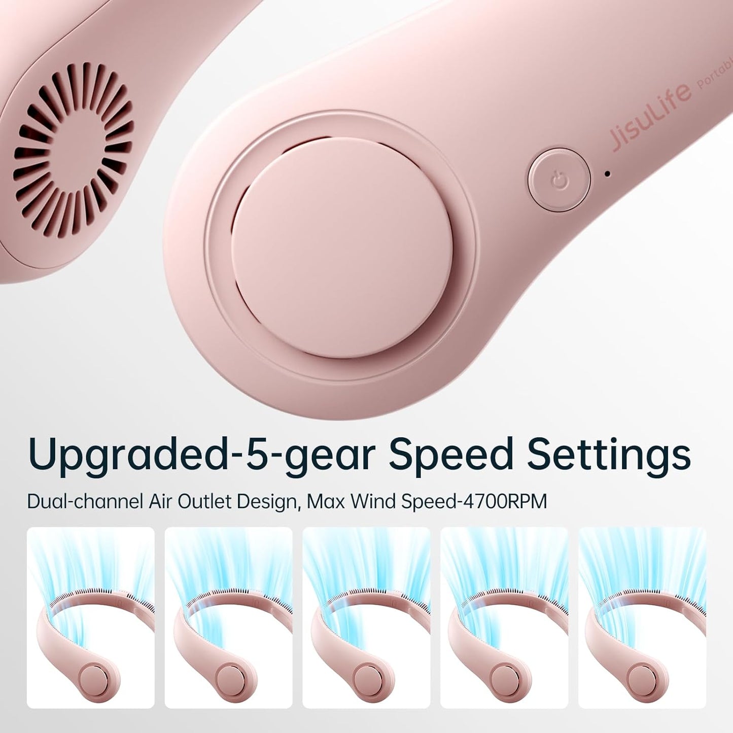 JISULIFE Portable Neck Fan, Hands Free Bladeless Fan, 4000 mAh Battery Operated Wearable Personal Fan, Leafless, Rechargeable, Headphone Design,3 Speeds Gifts for Women Men-Black